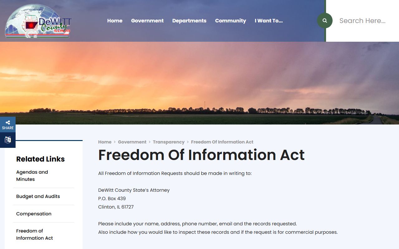 DeWitt County inmate records FOIA request instructions