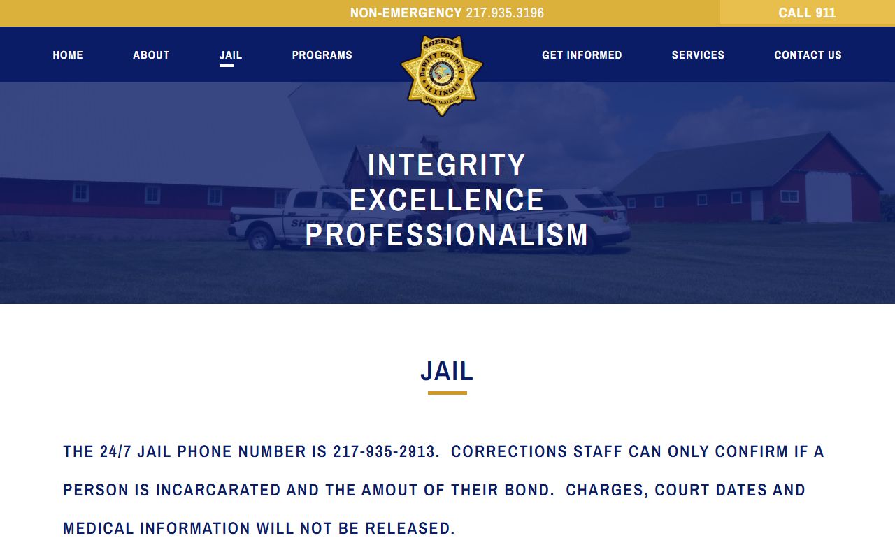 DeWitt County jail records and inmate population information on the sheriff jail page
