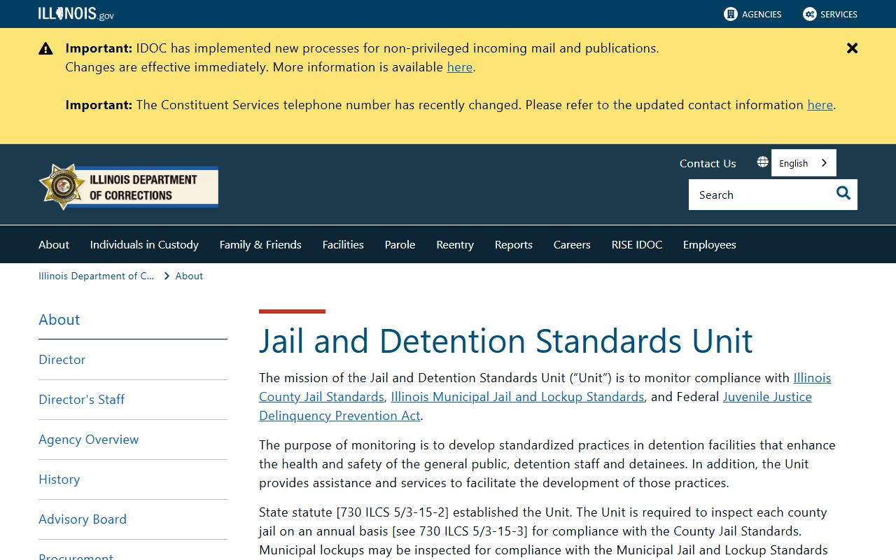 IDOC jail standards source for DeWitt County Jail inspection and population records